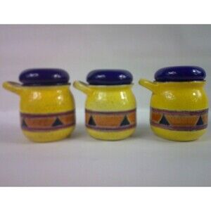 Artesa Hand Painted 3 Piece Canister With Lids Made In Ecuador Stands 3.5" Tall